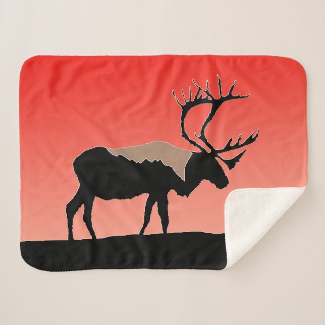 Caribou at Sunset  - Original Wildlife Art Sherpa Blanket (Front (Horizontal))