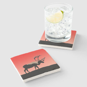 Caribou at Sunset  - Original Wildlife Art Stone Coaster