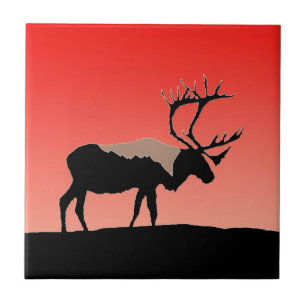 Caribou at Sunset - Original Wildlife Art Tile