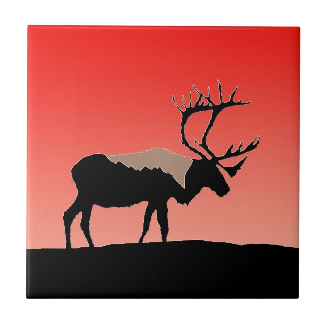 Caribou at Sunset  - Original Wildlife Art Tile (Front)