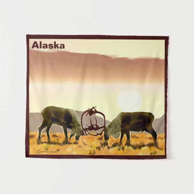Caribou Duel - Alaska Tapestry (Front (Horizontal))