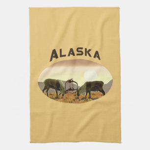 Caribou Duel - Alaska Tea Towel