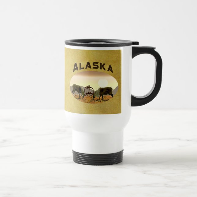 Caribou Duel - Alaska Travel Mug (Right)