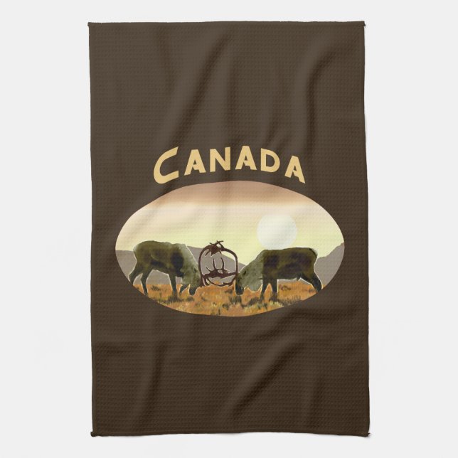 Caribou Duel - Canada Tea Towel (Vertical)