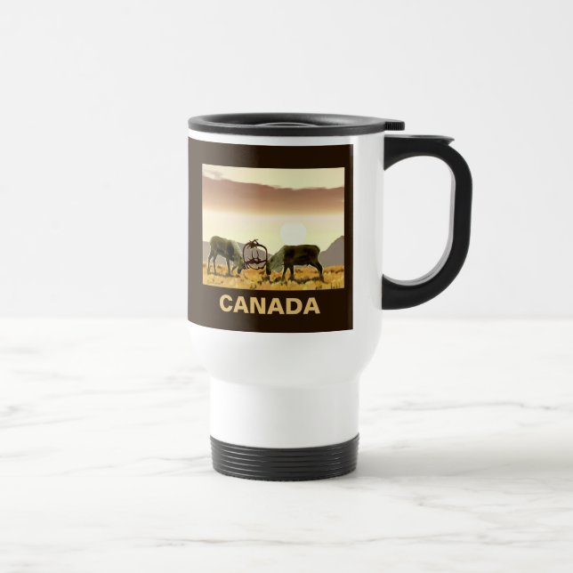 Caribou Duel - Canada Travel Mug (Right)