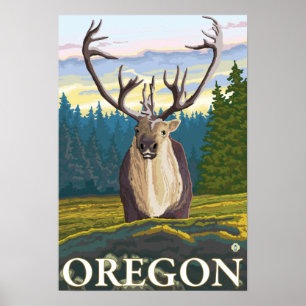 Caribou in the Wild- Vintage Travel Poster