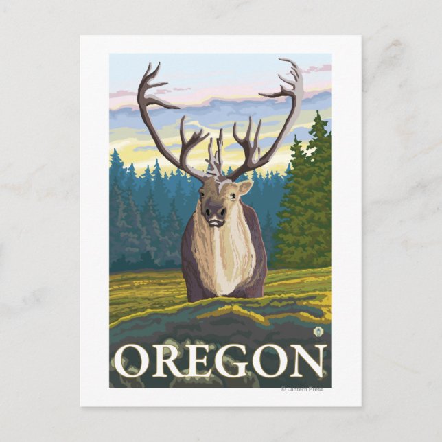 Caribou in the Wild- Vintage Travel Poster Postcard (Front)