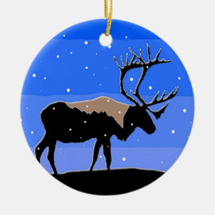 Caribou in Winter - Original Wildlife Art Ceramic Tree Decoration