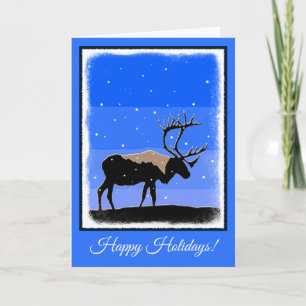 Caribou in Winter  - Original Wildlife Art Holiday Card