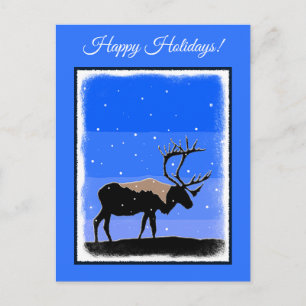 Caribou in Winter  - Original Wildlife Art Holiday Postcard