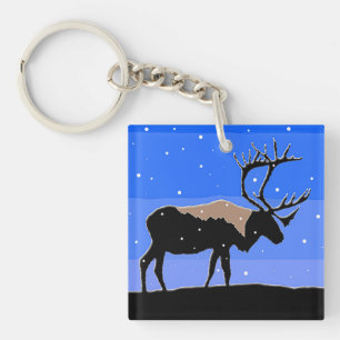 Caribou in Winter  - Original Wildlife Art Key Ring