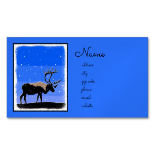 Caribou in Winter  - Original Wildlife Art Magnetic Business Card