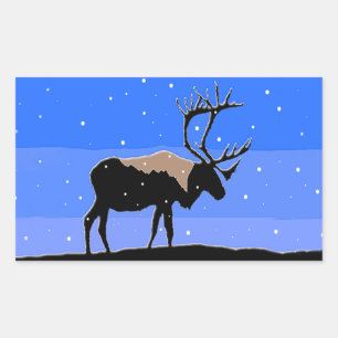 Caribou in Winter  - Original Wildlife Art Rectangular Sticker