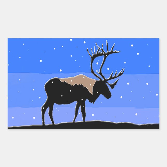 Caribou in Winter  - Original Wildlife Art Rectangular Sticker (Front)