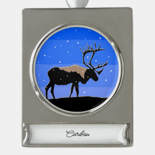 Caribou in Winter  - Original Wildlife Art Silver Plated Banner Ornament