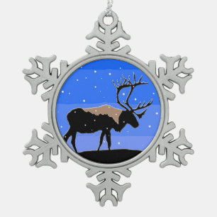 Caribou in Winter - Original Wildlife Art Snowflake Pewter Christmas Ornament