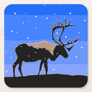 Caribou in Winter  - Original Wildlife Art Square Paper Coaster