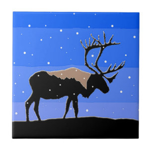 Caribou in Winter - Original Wildlife Art Tile