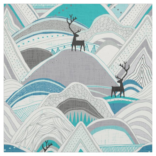 caribou mountains blue fabric (Swatch)
