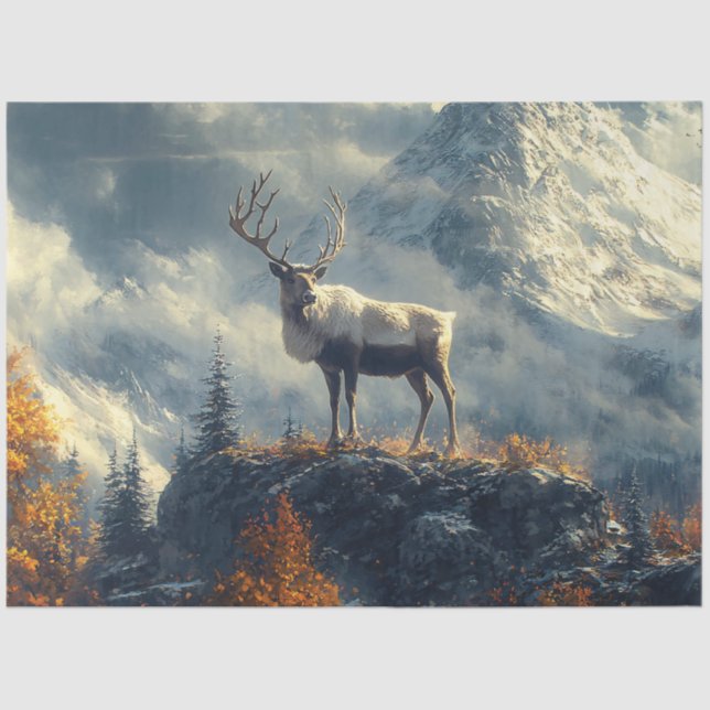 Caribou on the Mountain Painting Decoupage Tissue Paper (Front)