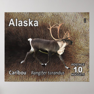 Caribou (Reindeer) - Alaska Postage Poster