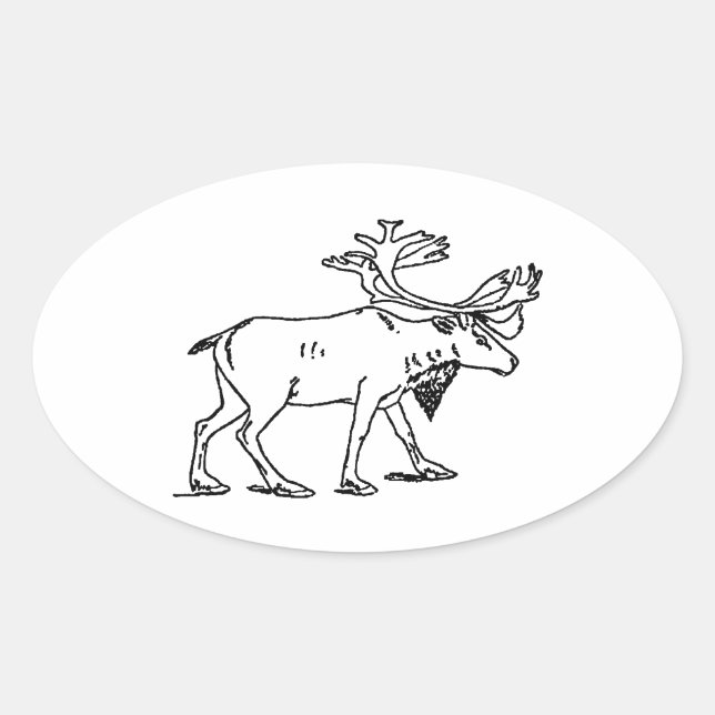 Caribou - Reindeer Logo (line art) Oval Sticker (Front)