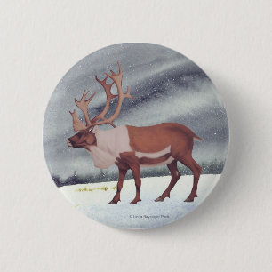 Caribou Reindeer Snow 6 Cm Round Badge