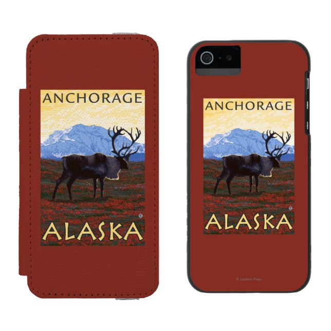 Caribou Scene - Anchorage, Alaska Incipio iPhone Wallet Case (Side by Side)
