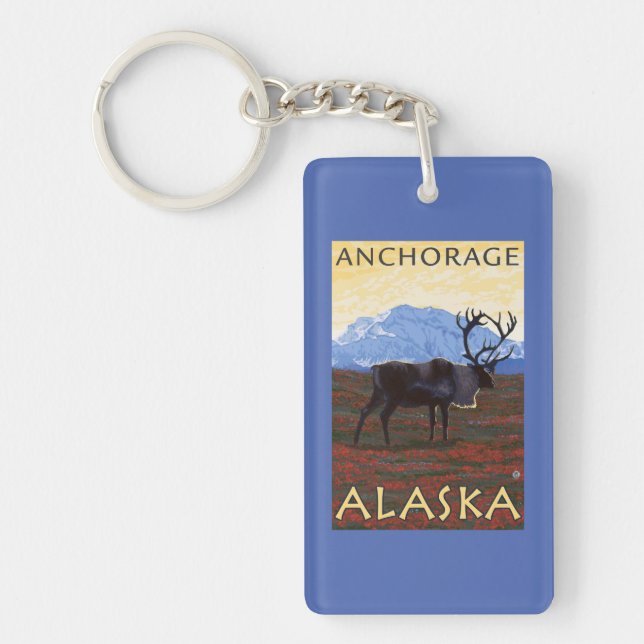 Caribou Scene - Anchorage, Alaska Key Ring (Front)