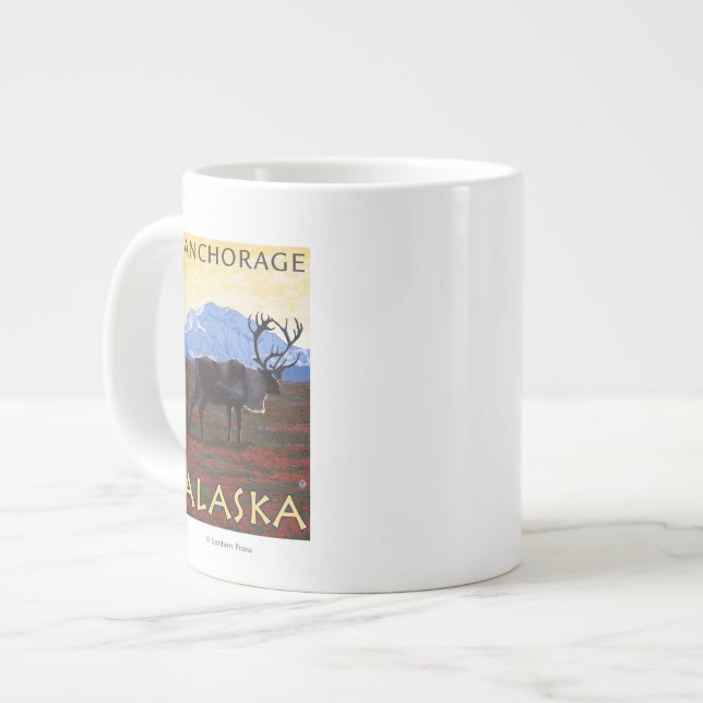 Caribou Scene - Anchorage, Alaska Large Coffee Mug (Front Left)