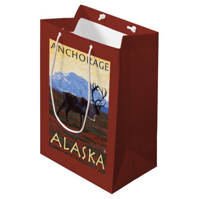 Caribou Scene - Anchorage, Alaska Medium Gift Bag (Front Angled)
