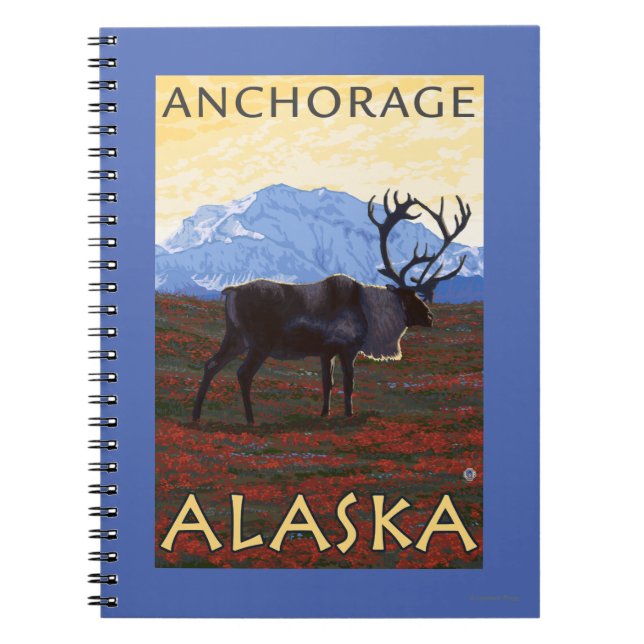 Caribou Scene - Anchorage, Alaska Notebook (Front)