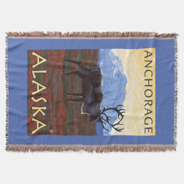 Caribou Scene - Anchorage, Alaska Throw Blanket (Front)