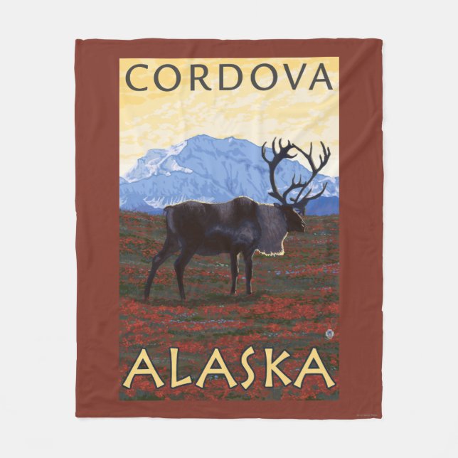 Caribou Scene - Cordova, Alaska Fleece Blanket (Front)