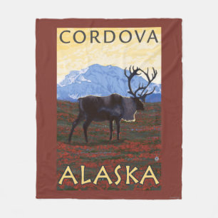 Caribou Scene - Cordova, Alaska Fleece Blanket