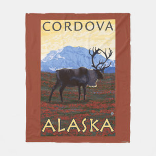 Caribou Scene - Cordova, Alaska Fleece Blanket