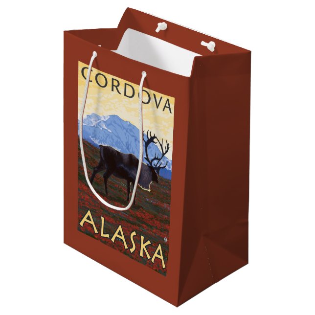 Caribou Scene - Cordova, Alaska Medium Gift Bag (Front Angled)