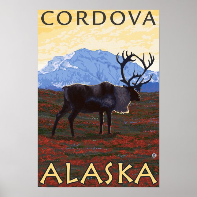 Caribou Scene - Cordova, Alaska Poster (Front)