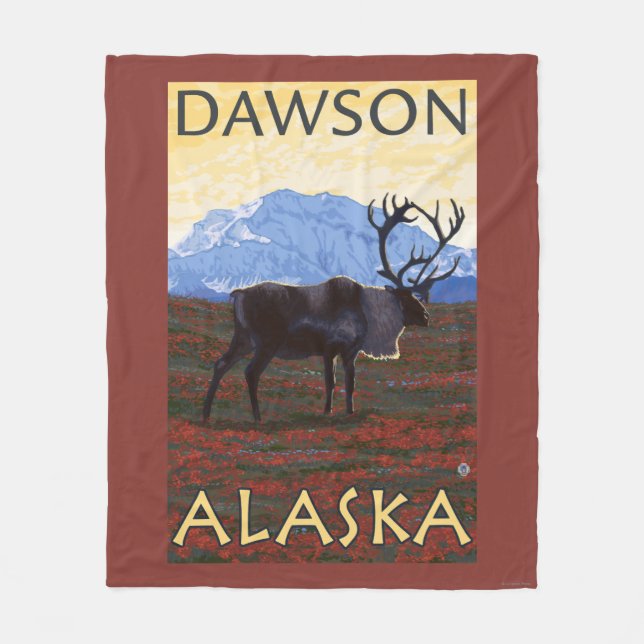 Caribou Scene - Dawson, Alaska Fleece Blanket (Front)