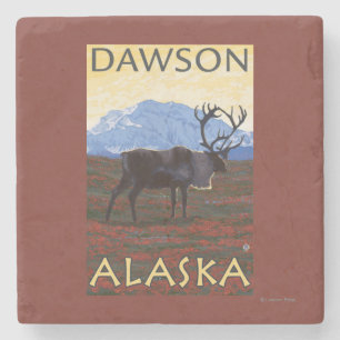 Caribou Scene - Dawson, Alaska Stone Coaster