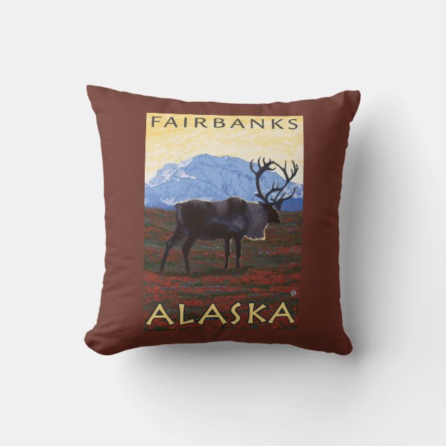 Caribou Scene - Fairbanks, Alaska Cushion (Front)