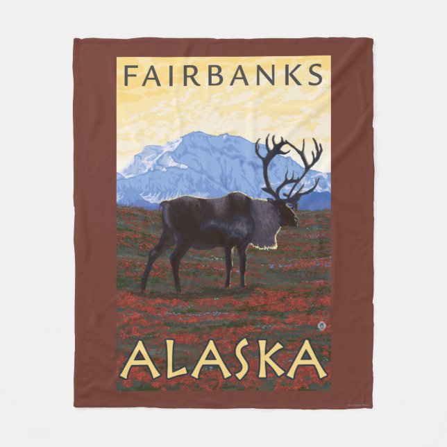 Caribou Scene - Fairbanks, Alaska Fleece Blanket (Front)