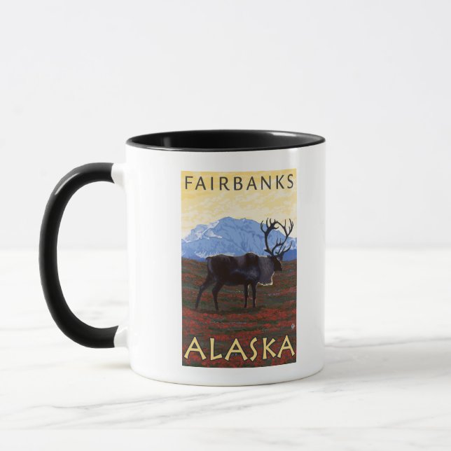 Caribou Scene - Fairbanks, Alaska Mug (Left)