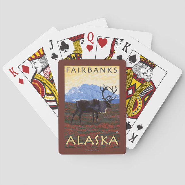 Caribou Scene - Fairbanks, Alaska Playing Cards (Back)