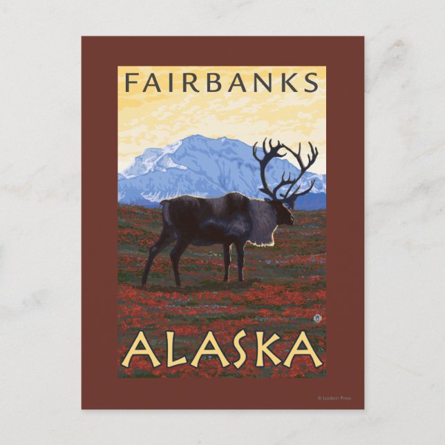 Caribou Scene - Fairbanks, Alaska Postcard (Front)