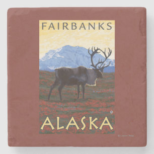 Caribou Scene - Fairbanks, Alaska Stone Coaster