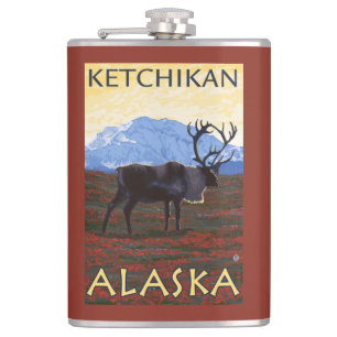 Caribou Scene - Ketchikan, Alaska Hip Flask