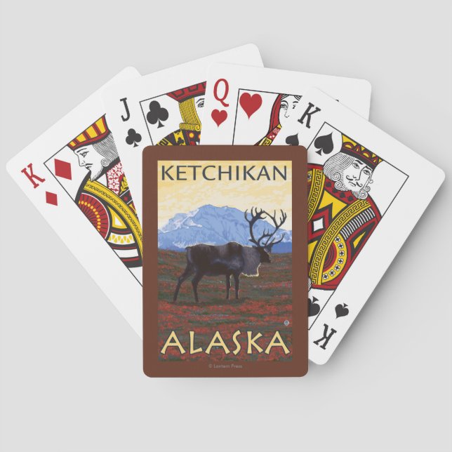 Caribou Scene - Ketchikan, Alaska Playing Cards (Back)