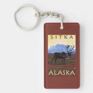 Caribou Scene - Sitka, Alaska Key Ring