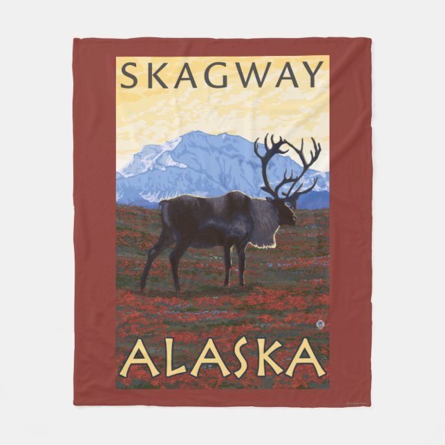 Caribou Scene - Skagway, Alaska Fleece Blanket (Front)